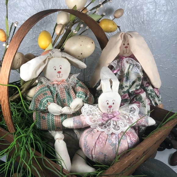 Bunny Rabbit Doll Set Shelf Sitters Easter Farmhouse Country VTG Mini Bunny Doll - Picture 2 of 14